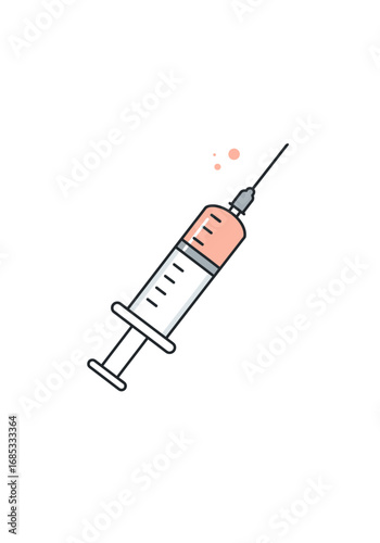 Medical syringe with liquid ready for injection, healthcare illustration for vaccines and treatments, modern design