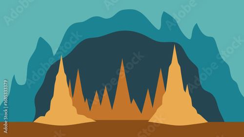 Mysterious Limestone Cave with Stalactites and Stalagmites Nature Vector