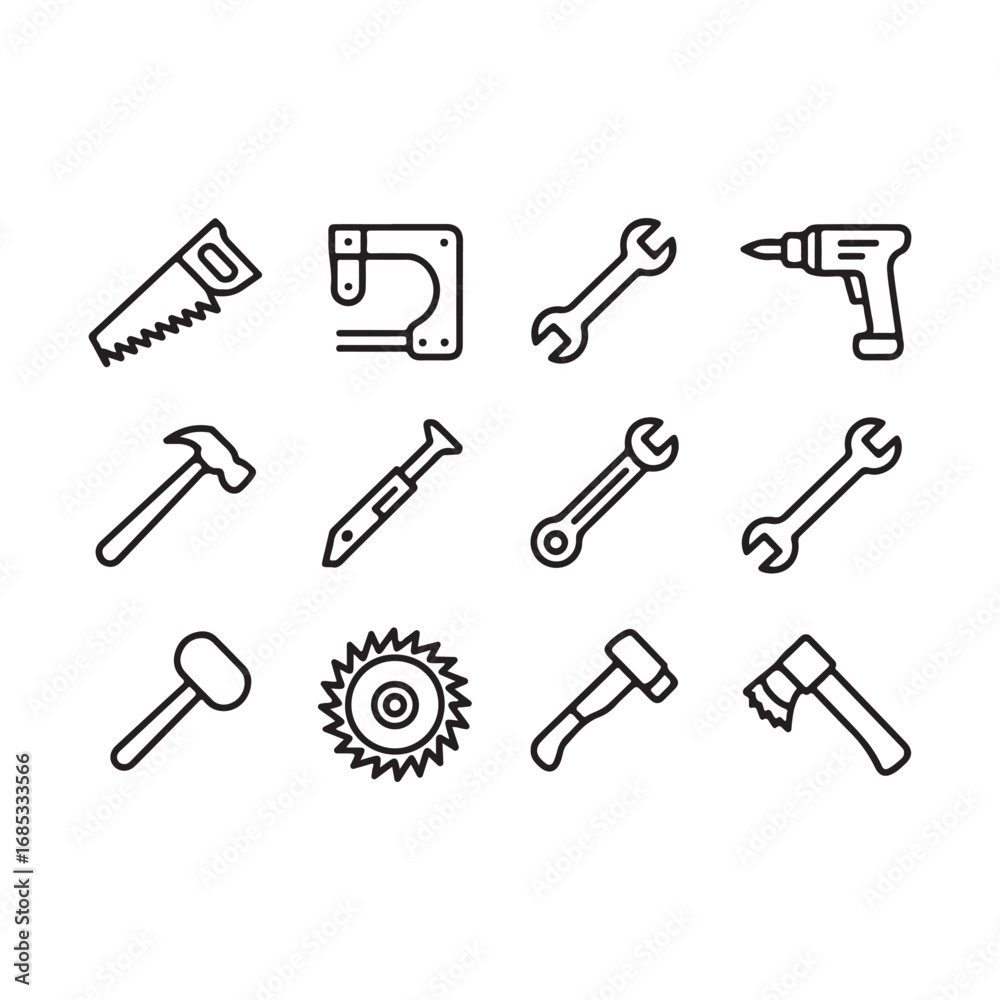 Hand drawn icons of construction and repair tools for diy and renovation projects vector Hand drawn icons of construction and repair tools for diy and renovation projects vector