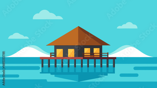 Luxurious Maldivian Overwater Bungalows Vector Illustration Tropical Paradise