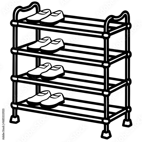 Shoe Rack Front View Black Lineart Vector Illustration