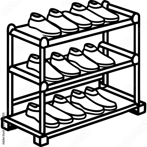 Shoe Rack Front View Black Lineart Vector Illustration