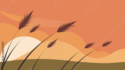 Gentle Meadow Grasses Swaying Nature Vector Illustration Peaceful Countryside