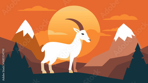 Agile Mountain Goat Nature Vector Illustration Alpine Wildlife Mammal
