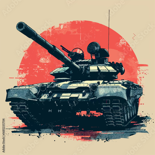 illustration, vector, tank, military, army, war, gun, vehicle, battle, weapon, armored, cannon, isolated, heavy, green, armed, armor, machine, turret, track, camouflage, old, power, forces, model, arm