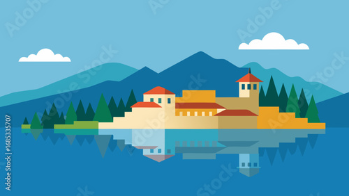 Picturesque North Macedonia Ohrid Lake Vector Illustration Historic Balkan Site