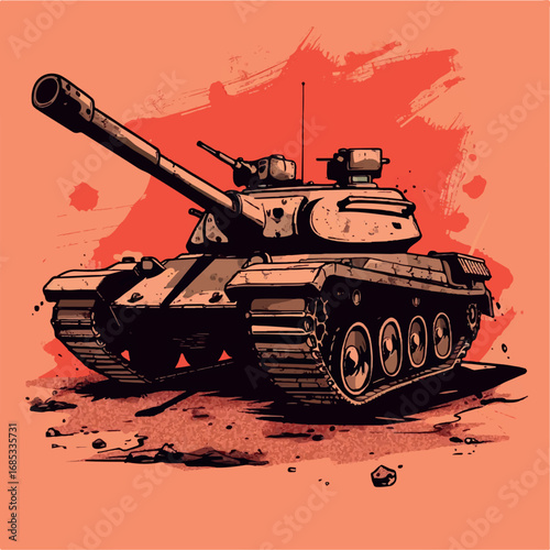 illustration, vector, tank, military, army, war, gun, vehicle, battle, weapon, armored, cannon, isolated, heavy, green, armed, armor, machine, turret, track, camouflage, old, power, forces, model, arm