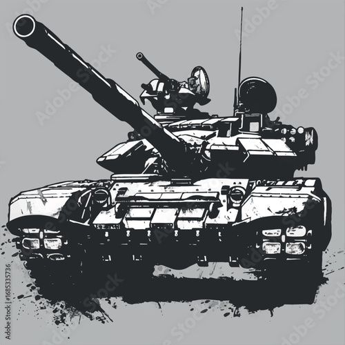 illustration, vector, tank, military, army, war, gun, vehicle, battle, weapon, armored, cannon, isolated, heavy, green, armed, armor, machine, turret, track, camouflage, old, power, forces, model, arm