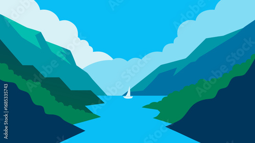 Stunning Norway Geirangerfjord Vector Illustration Majestic Nordic Scenery