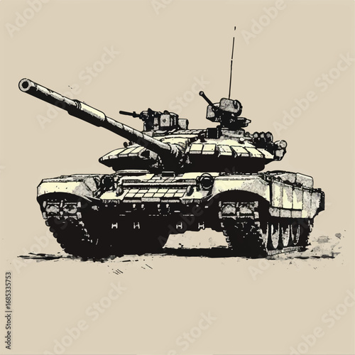 illustration, vector, tank, military, army, war, gun, vehicle, battle, weapon, armored, cannon, isolated, heavy, green, armed, armor, machine, turret, track, camouflage, old, power, forces, model, arm