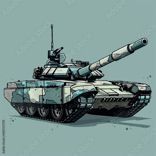 illustration, vector, tank, military, army, war, gun, vehicle, battle, weapon, armored, cannon, isolated, heavy, green, armed, armor, machine, turret, track, camouflage, old, power, forces, model, arm