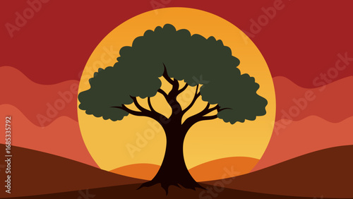 Majestic Oak Tree Nature Vector Illustration Strong Forest Woodland Design