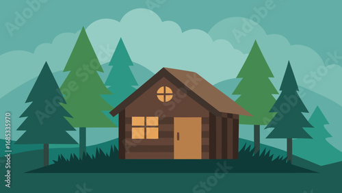 Rustic Old Abandoned Cabin in Woods Nature Vector Illustration Forest Dwelling