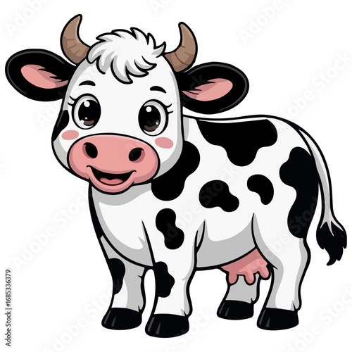 Funny cartoon cow isolated on white background