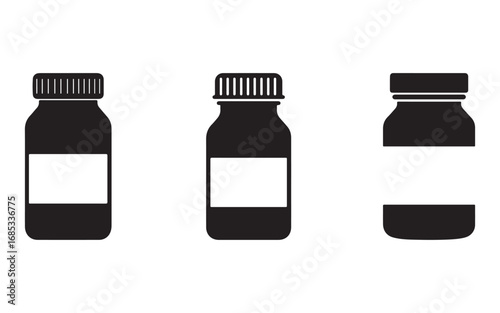 Black and White Silhouette Illustration of Medicine Bottles Pharmaceutical Vials Medical Supplies and Pill Containers Vector Design for Healthcare Industry