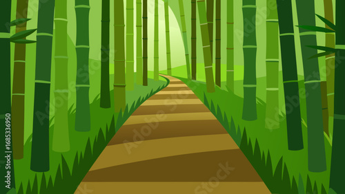Tranquil bamboo forest path a serene natural walkway in a peaceful woodland
