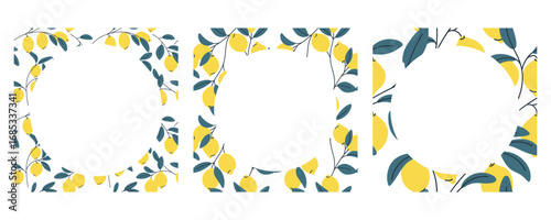 Set of decorative lemon frames and borders for invitations and recipes
