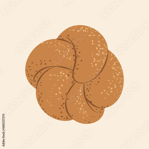 Freshly baked knotted bun, ideal for bakery menus, breakfast designs, or food illustrations.