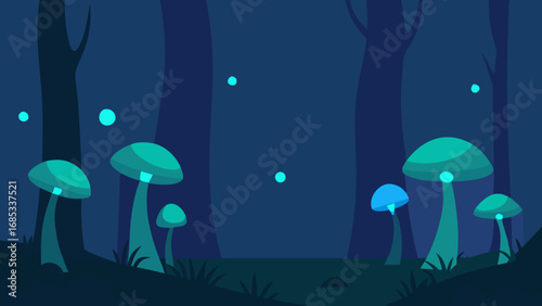 Glowing bioluminescent fungi in dark forest a mystical natural woodland marvel