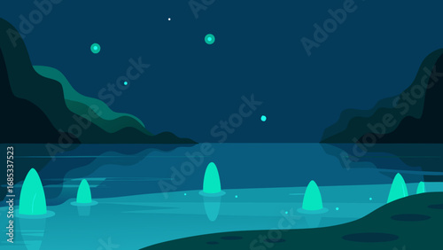 Magical bioluminescent bay at night a glowing natural spectacle of marine life