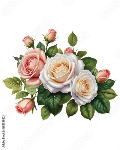 Romantic Floral Bouquet PNG with Roses and Leaves
