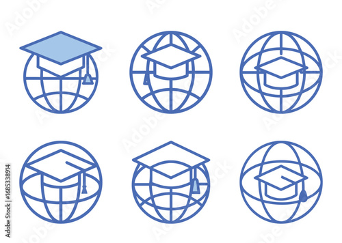 Global Education and Learning Icons Representing International Opportunities and Academic Achievement