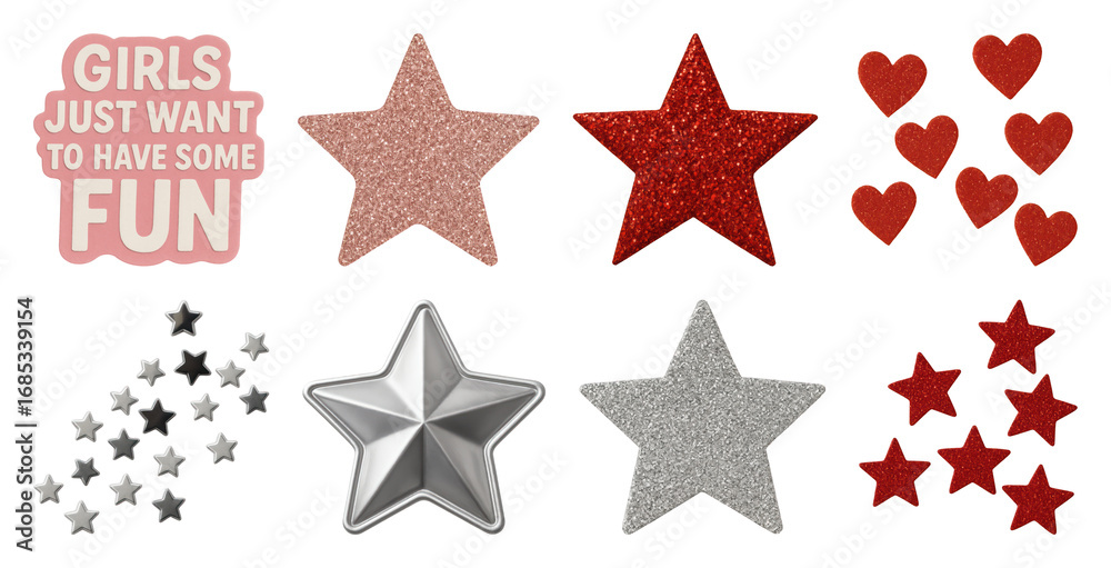 Fototapeta premium PNG Glittery stars hearts fun, element set on transparent background