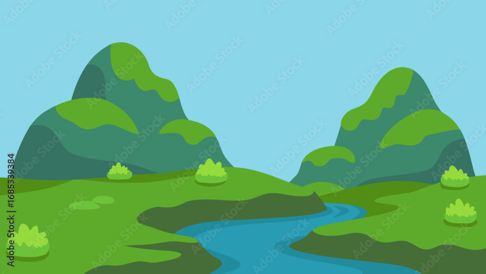 Obraz premium Mossy Rock Formations by Stream Vector Illustration