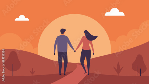 Romantic couple walking hand in hand a serene moment in natural surroundings