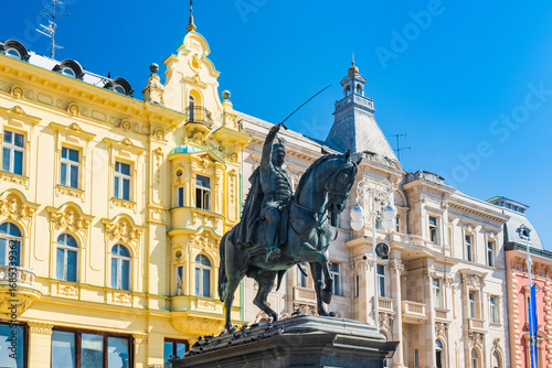 Zagreb, capital of Croatia. Equestrian Statue of Ban Josip Jelacic from 19th century.