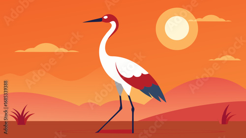 Graceful crane standing in wetland a majestic bird in its natural environment