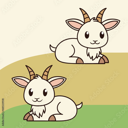 Two cute goats resting animal cartoon