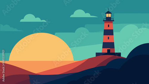 Admire a Distant Lighthouse Beacon a Symbol of Guidance and Hope on the Coastal Horizon