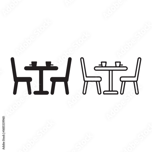 Cafe table for two with coffee cups icon set simple flat design elements vector
