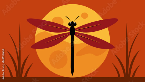 Admire a Dragonfly on a Reed a Peaceful Scene of Insect Life and Aquatic Plant Environment