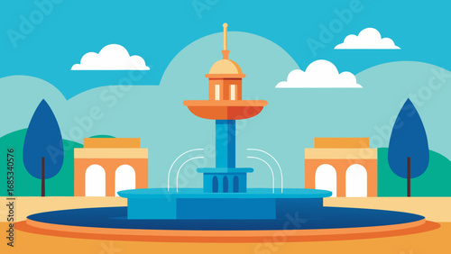 Stroll Through a European Plaza with a Fountain a Charming Scene of Urban Elegance and History