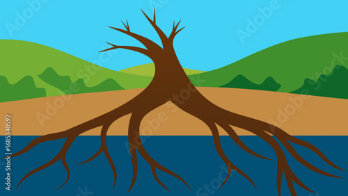 Observe Exposed Tree Roots Along a Riverbank a Natural Display of Strength and Ecosystem