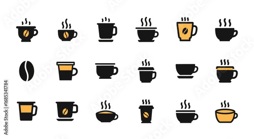 Aromatic Collection Minimalist Coffee Cup Icons and Coffee Bean Illustration