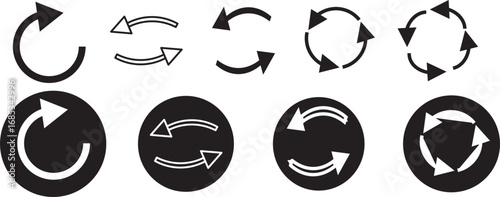 Set of recycling icons. Recycle symbol collection. Perfect for eco friendly design. symbolizing refresh reload or repeat action on a white background