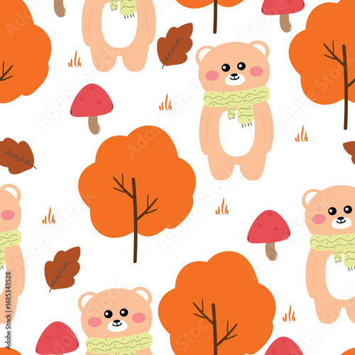 Wallpaper Mural Seamless pattern cartoon cute bear with autumn vibes. cute autumn fall wallpaper for fabric print, gift wrapper Torontodigital.ca