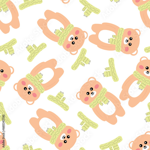 Wallpaper Mural Seamless pattern cartoon cute bear wearing a scarf with autumn vibes. cute autumn fall wallpaper for fabric print, gift wrapper Torontodigital.ca
