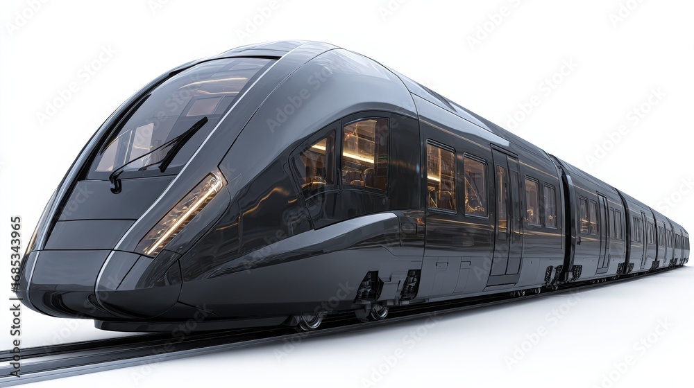 Naklejka premium Sleek Modern High Speed Train Design on White Background Futuristic Rail Transportation