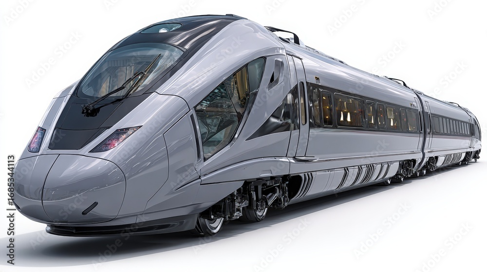 Fototapeta premium Sleek Modern High Speed Train Design Isolated on White Background Perfect for Transportation Industry Stock Photos