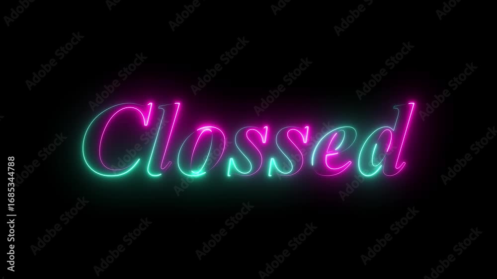 Neon glowing closed text animation on black background. animation motion graphics. 4k video Neon glowing closed text animation on black background. animation motion graphics. 4k video
