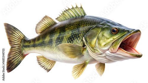 Detailed Largemouth Bass Illustration Striking a Pose with Open Mouth on Transparent Backdrop Wildlife Art Fish