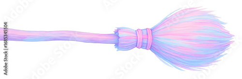 A pink and blue broomstick with a pink and blue handle