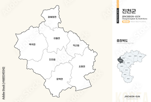 충청북도 진천군 행정동 윤곽선 지도
