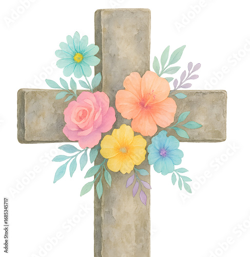 A cross with flowers on it
