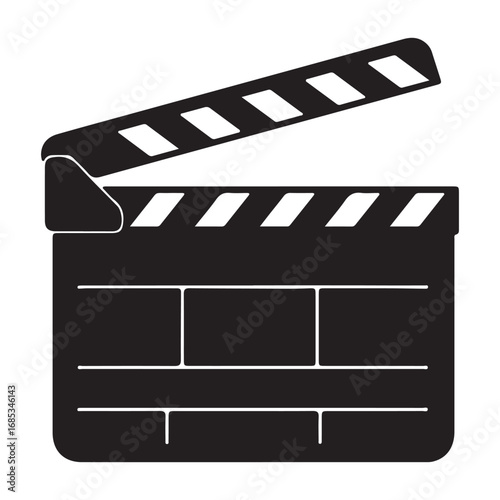 Classic Movie Clapper Board Illustration with Clean Lines Depicting Film Industry and Cinematic Production in Black and White