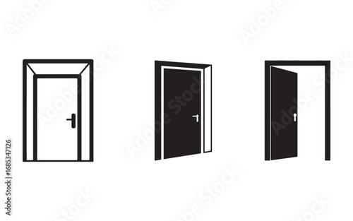 Conceptual Illustration Featuring Three Black and White Doors Representing Different States of Access and Opportunity Vector Art